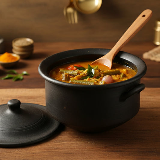Black Clay Pot 3.5 Liters Earthen Pot Traditional Indian Cooking 55B