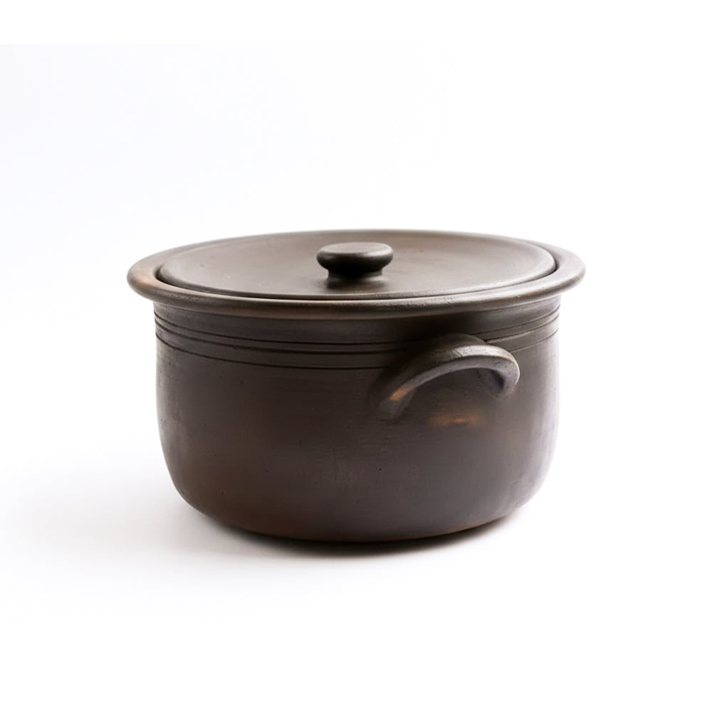 Black Clay Pot 4 Liters Earthen Pot Traditional Indian Cooking 33B
