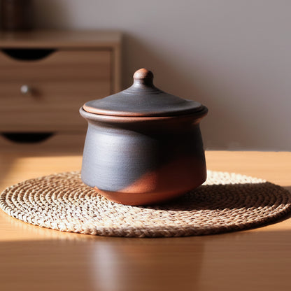 Black Clay Handi 500ml / Earthen Pot Traditional Indian Cooking 44B