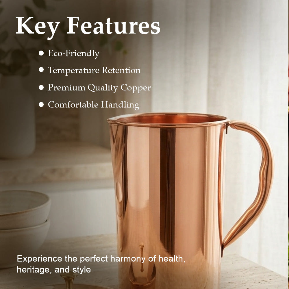 Pure Copper Plain Jug with Brass Knob Lid