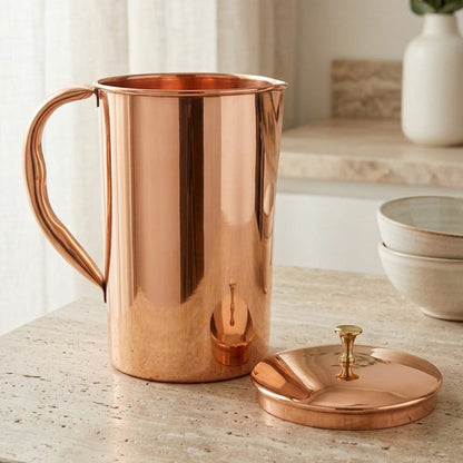 Pure Copper Plain Jug with Brass Knob Lid