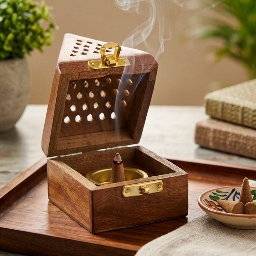 Dhoop Holder Dhoopdan | Wooden Incense Holder for Dhoop Cones & Sambrani
