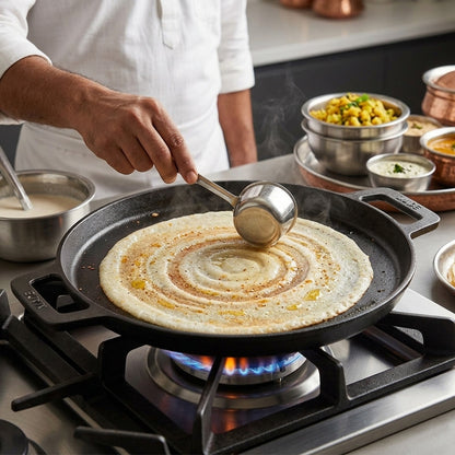 Pre-Seasoned Cast Iron Dosa Tawa (10 Inch) with Dual Handles