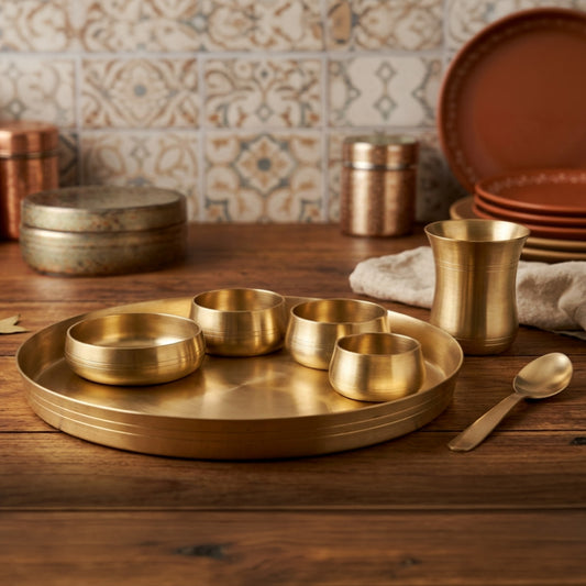 Premium Pure Brass Thali Set of 7 – Heavy Duty Ethnic Dining Collection