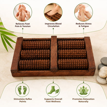 Wooden Foot Massager – 6 Roller Acupressure Foot Roller