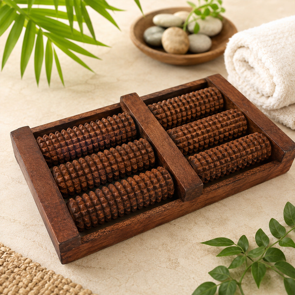 Wooden Foot Massager – 6 Roller Acupressure Foot Roller