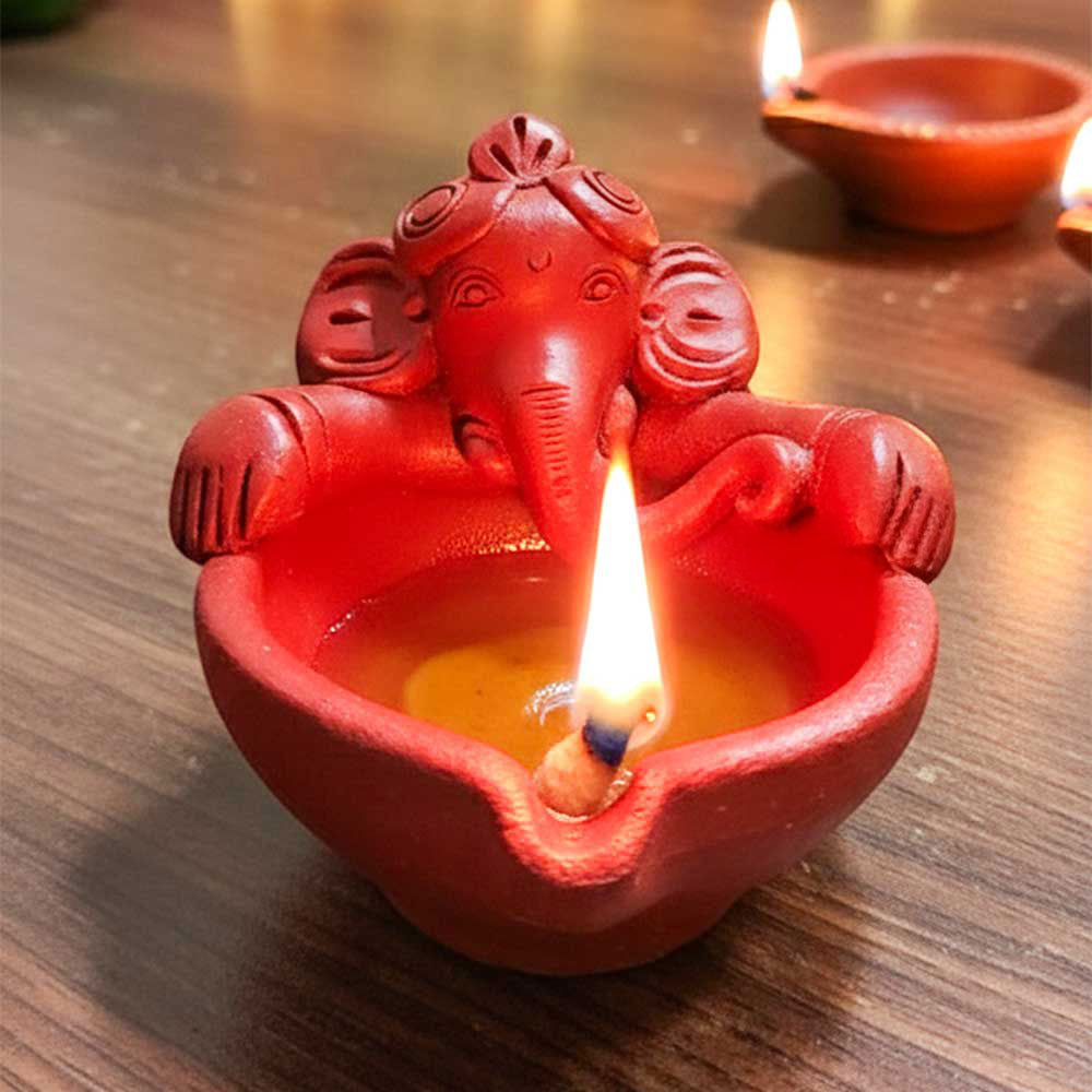 Clay Lord Ganesha Diya / Deepa – Handmade Terracotta Oil Lamp