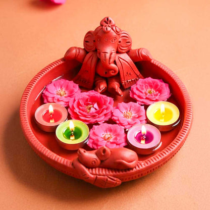 Terracotta Ganesha Urli Decorative Bowl
