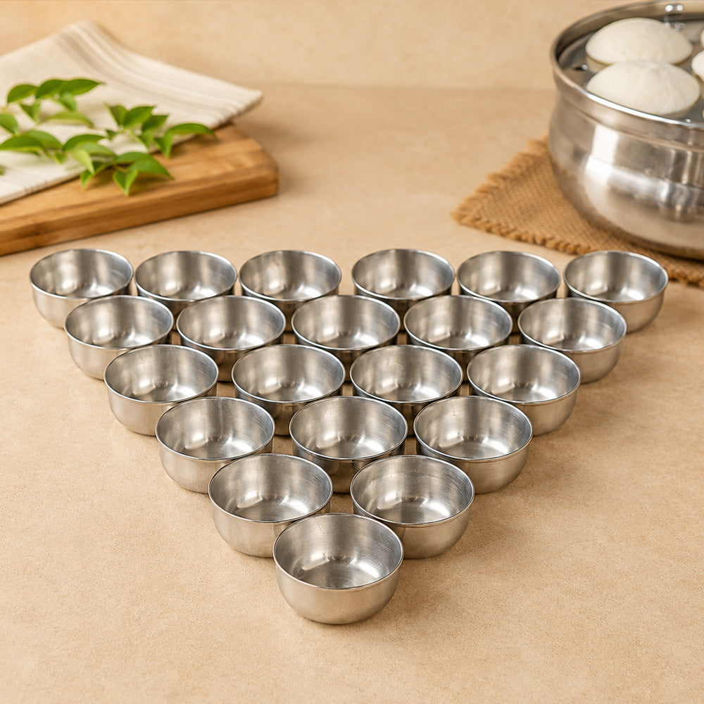 Traditional Idli / Pundi Cooker (Thondur) – Stainless Steel | 25 Cups Capacity (With Cups)