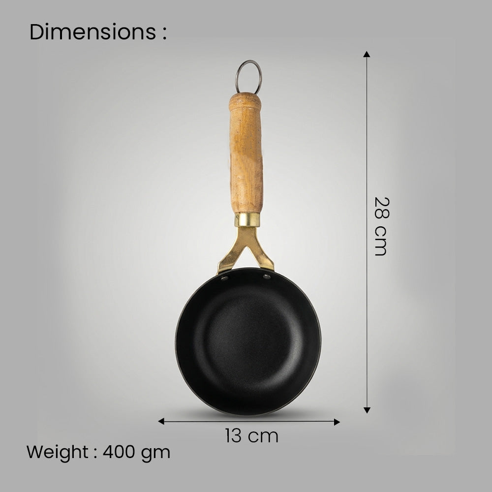 Pure Sheet Iron Tadka Pan with Wooden Handle