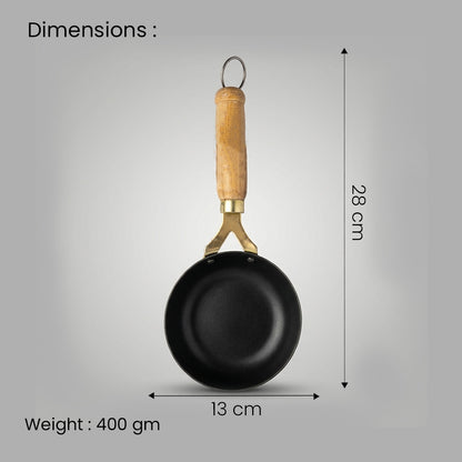Pure Sheet Iron Tadka Pan with Wooden Handle