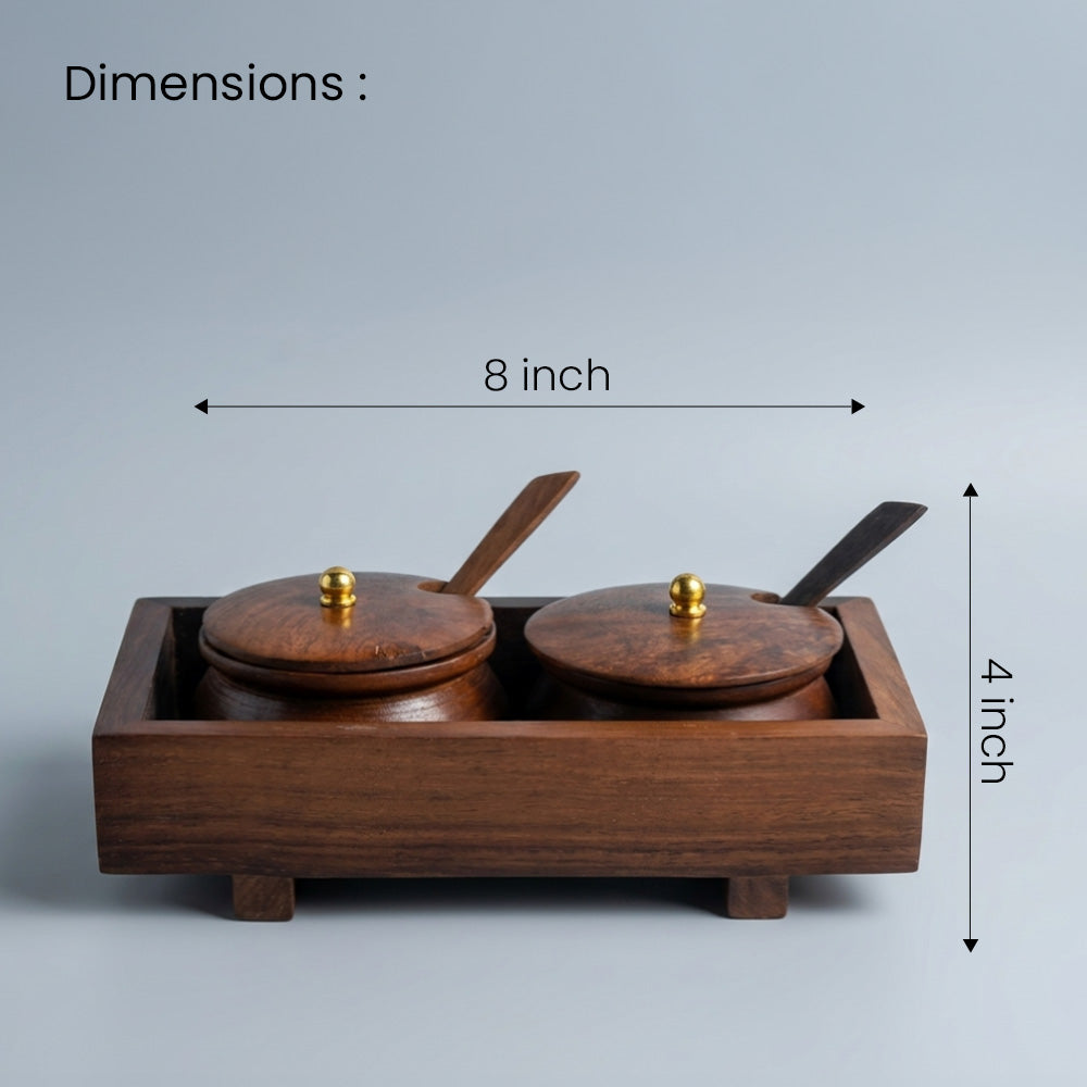 Elegant Two Jars Inside Tray with Serving Spoons