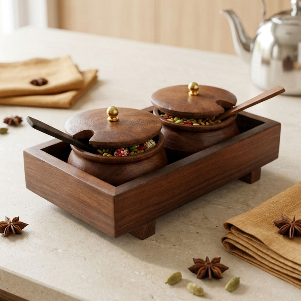Elegant Two Jars Inside Tray with Serving Spoons