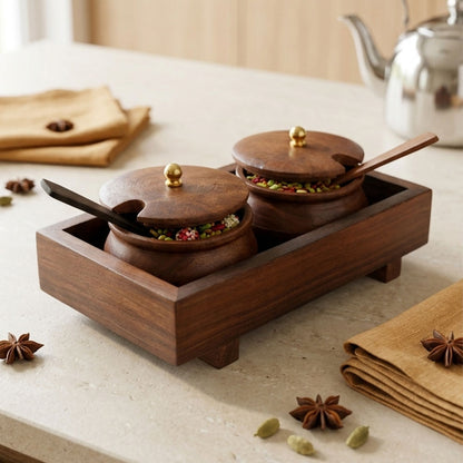 Elegant Two Jars Inside Tray with Serving Spoons