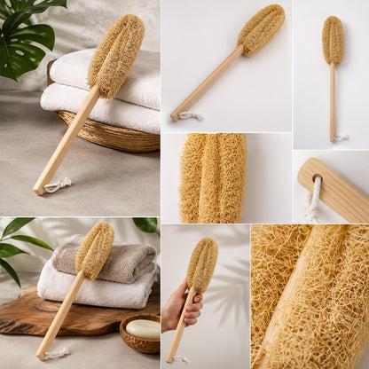 Natural Loofah Back Scrubber with 15-Inch Wooden Handle