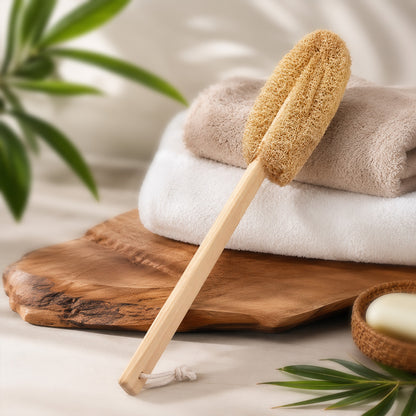 Natural Loofah Back Scrubber with 15-Inch Wooden Handle