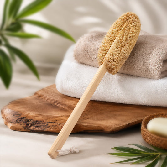 Natural Loofah Back Scrubber with 15-Inch Wooden Handle