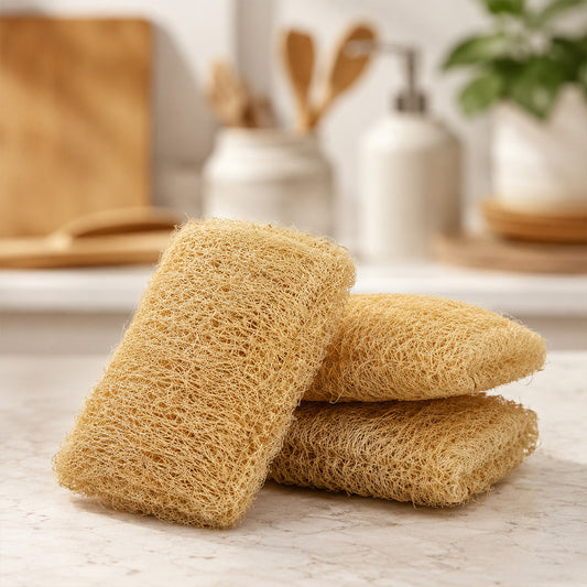 Natural Sun-Dried Ridge Gourd Dish & Kitchen Scrubber (Pack of 3)