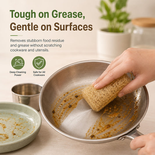 Natural Sun-Dried Ridge Gourd Dish & Kitchen Scrubber (Pack of 3)