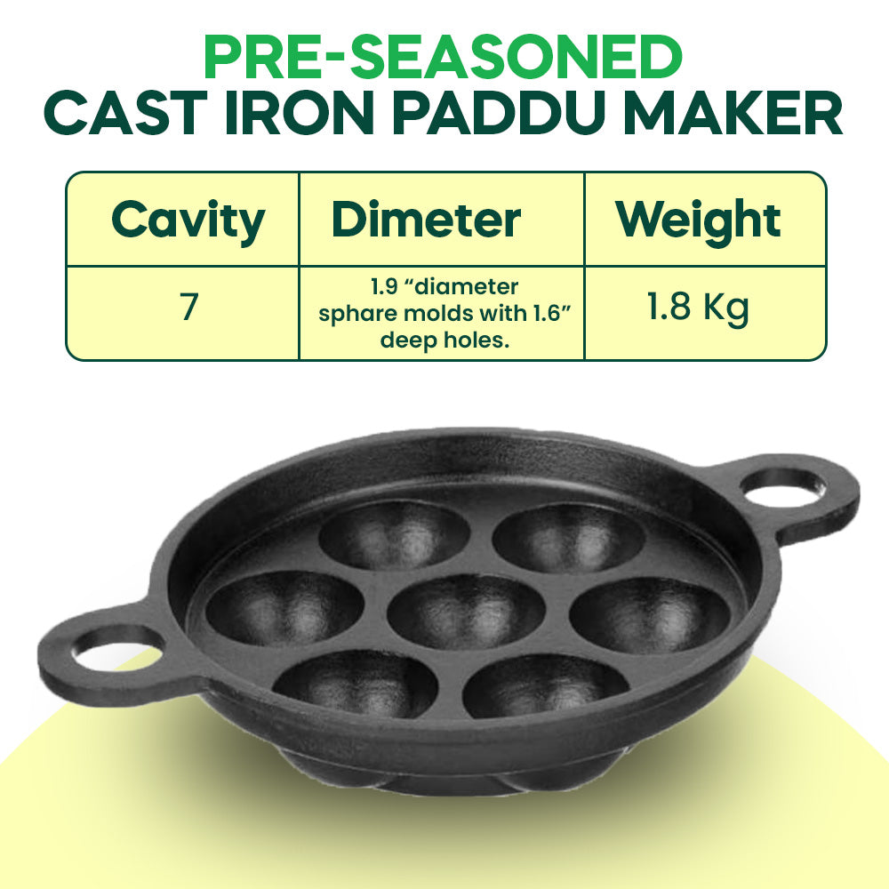 Cast Iron Paddu / Unniyappam / Paniyaram 7 Cavity Pan