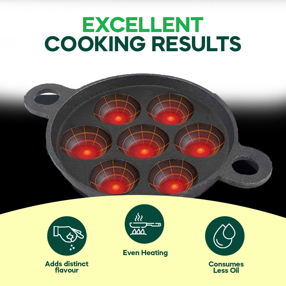 Cast Iron Paddu / Unniyappam / Paniyaram 7 Cavity Pan