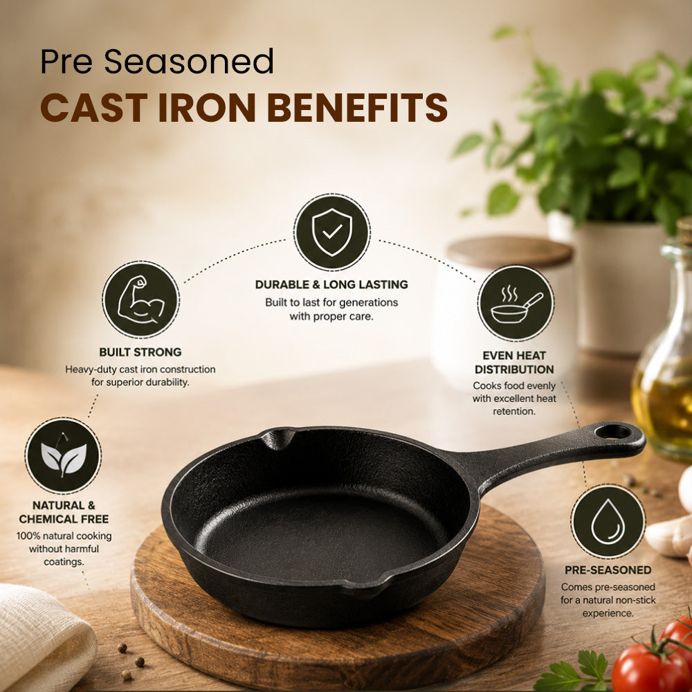 Pre-Seasoned Cast Iron Skillet Single Handle 7 Inch