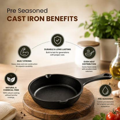 Pre-Seasoned Cast Iron Skillet Single Handle 7 Inch