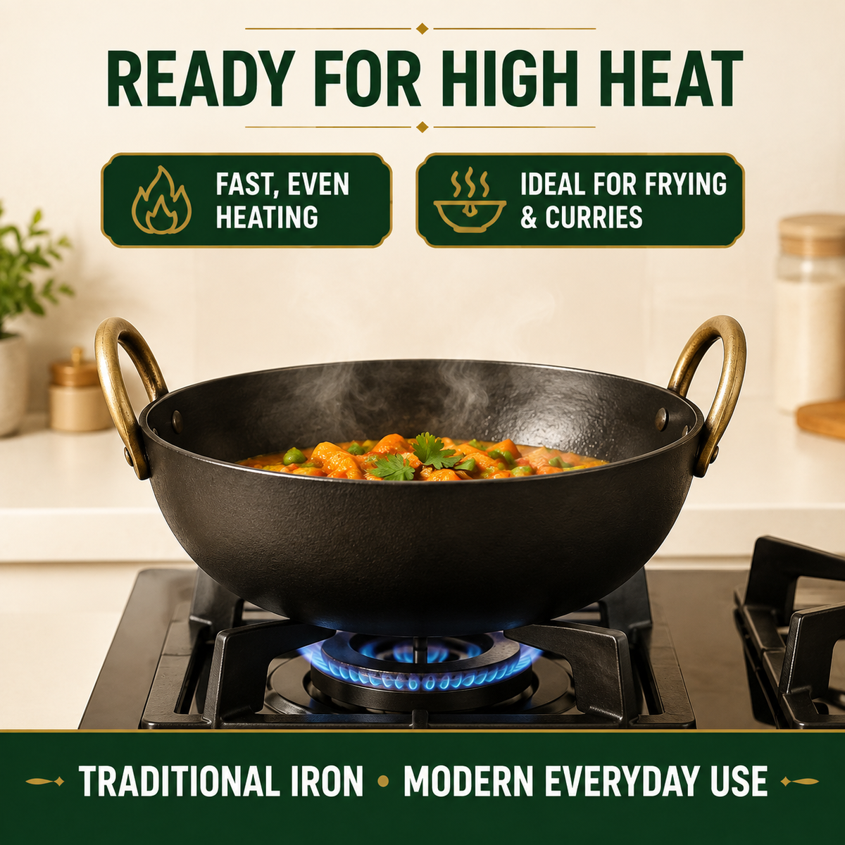 Pure Sheet Iron Kadai – Seasoned & Toxin-Free 2.8 Liters ( Medium )