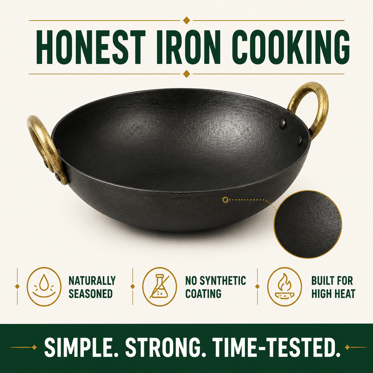 Pure Sheet Iron Kadai – Seasoned & Toxin-Free 2.8 Liters ( Medium )