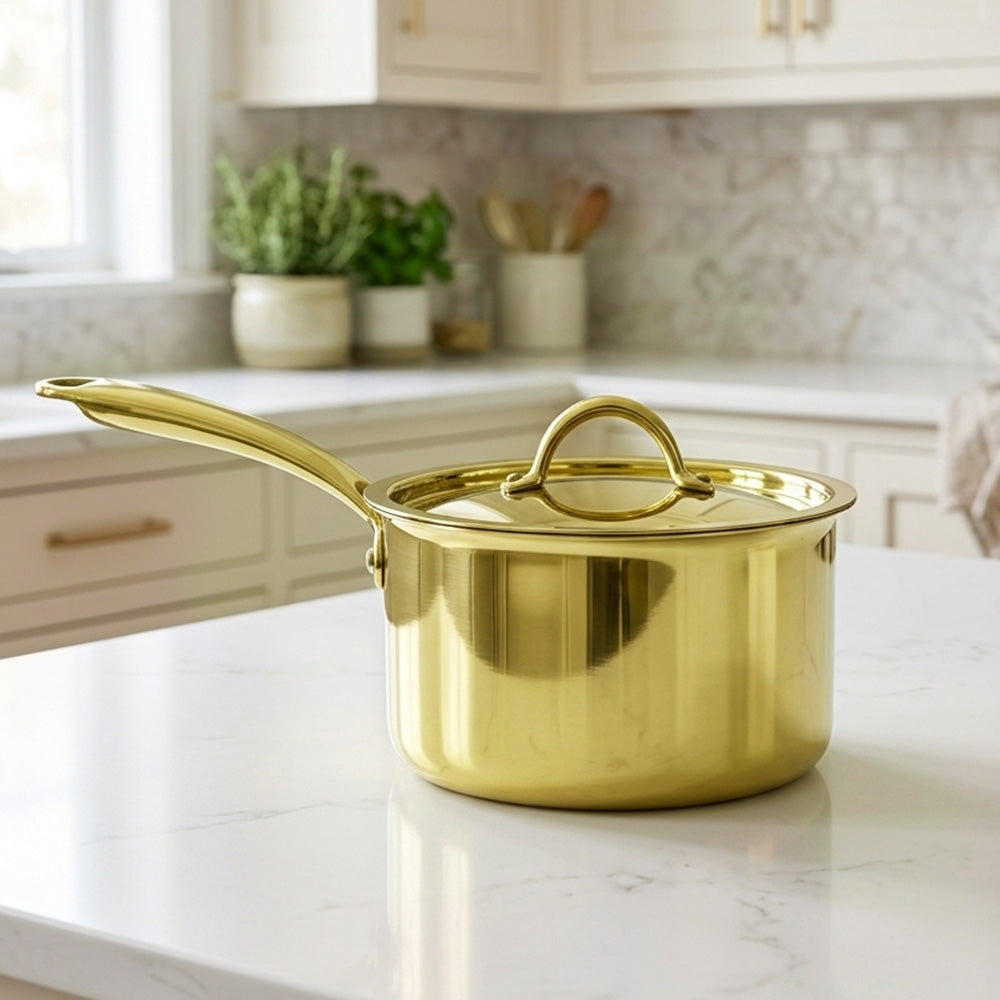 Pure Brass Sauce Pan with Lid & Handle (Tin Lining Inside)