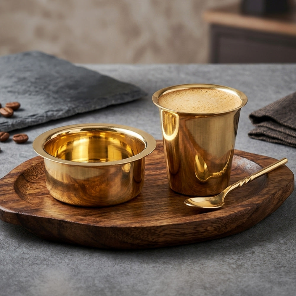 Pure Brass Filter Coffee Tumbler Davara Set (Set of 2) – Traditional South Indian Coffee Cups