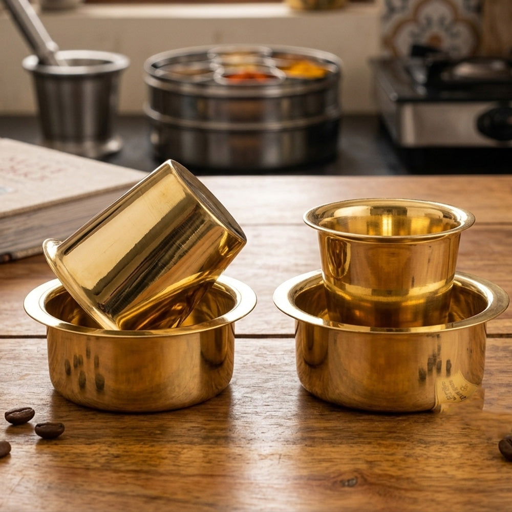 Pure Brass Filter Coffee Tumbler Davara Set (Set of 2) – Traditional South Indian Coffee Cups