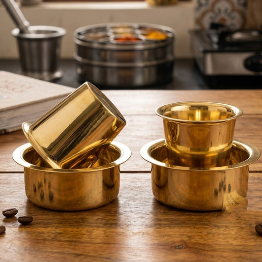 Pure Brass Filter Coffee Tumbler Davara Set (Set of 2) – Traditional South Indian Coffee Cups