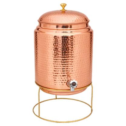 Pure Copper Water Dispenser (Jointless)  Matka Vessel Pot – 10 Litre with Stand