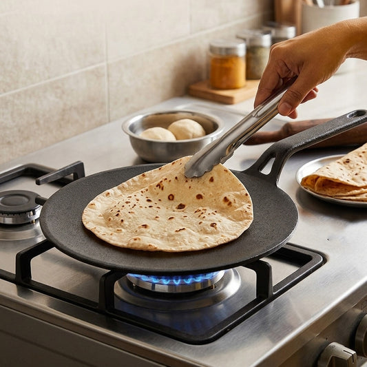 Pre-Seasoned Cast Iron Roti Tawa (26 cm) with Dual Handles