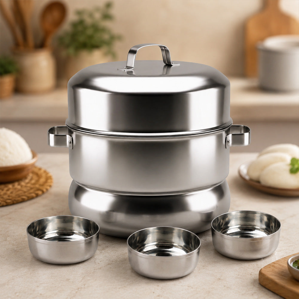 Traditional Idli / Pundi Cooker (Thondur) – Stainless Steel | 15 Cups Capacity (With Cups)