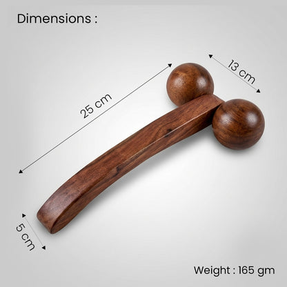 Wooden Body Massager with 2 Ball Roller & Long Handle