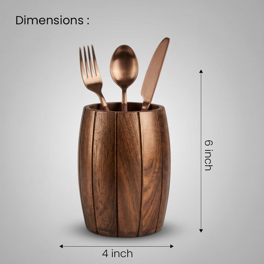 Wooden Barrel Shaped Cutlery Holder / Spoon Holder / Pen Holder