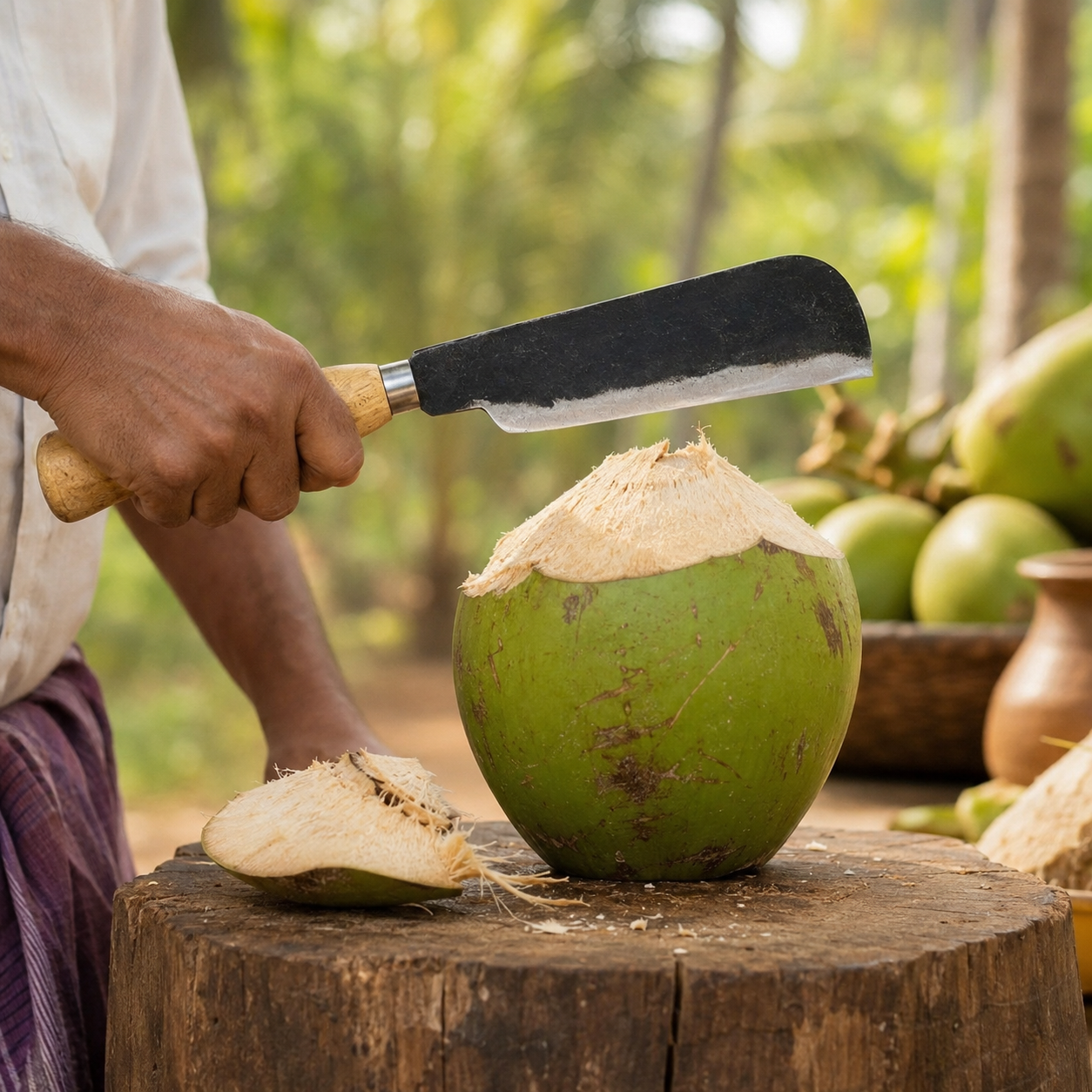 Multi-purpose high-carbon iron coconut cutting knife with wooden handle