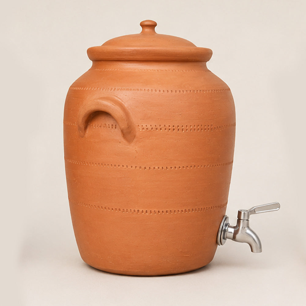 Handmade Clay Water Pot with Brass Tap– 11 Litres