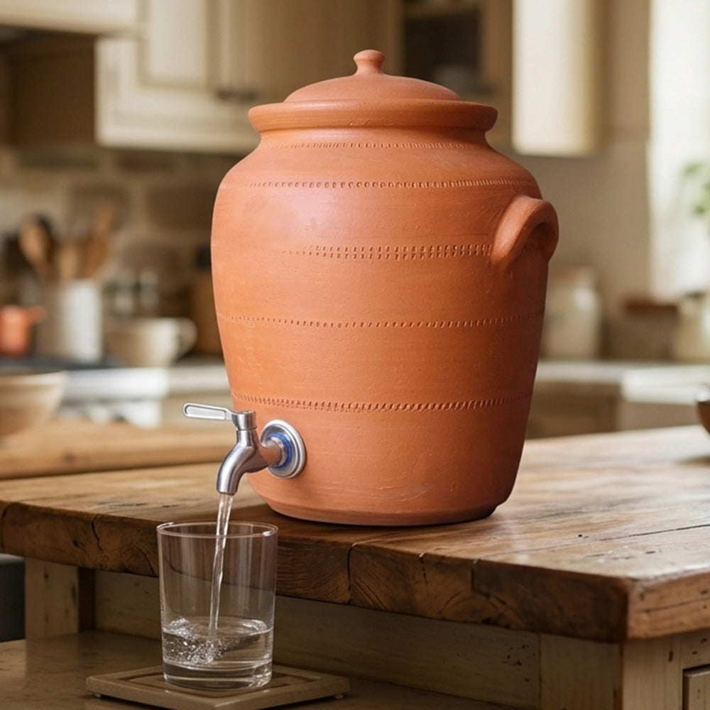Handmade Clay Water Pot with Brass Tap– 11 Litres