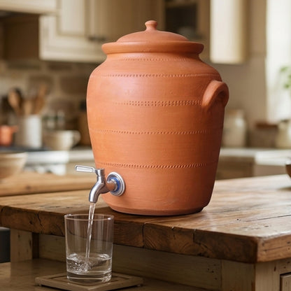 Handmade Clay Water Pot with Brass Tap– 11 Litres